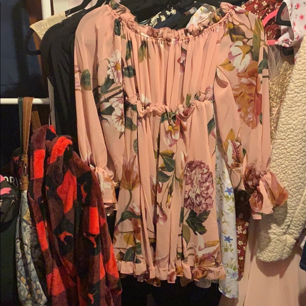 A blush floral mini dress